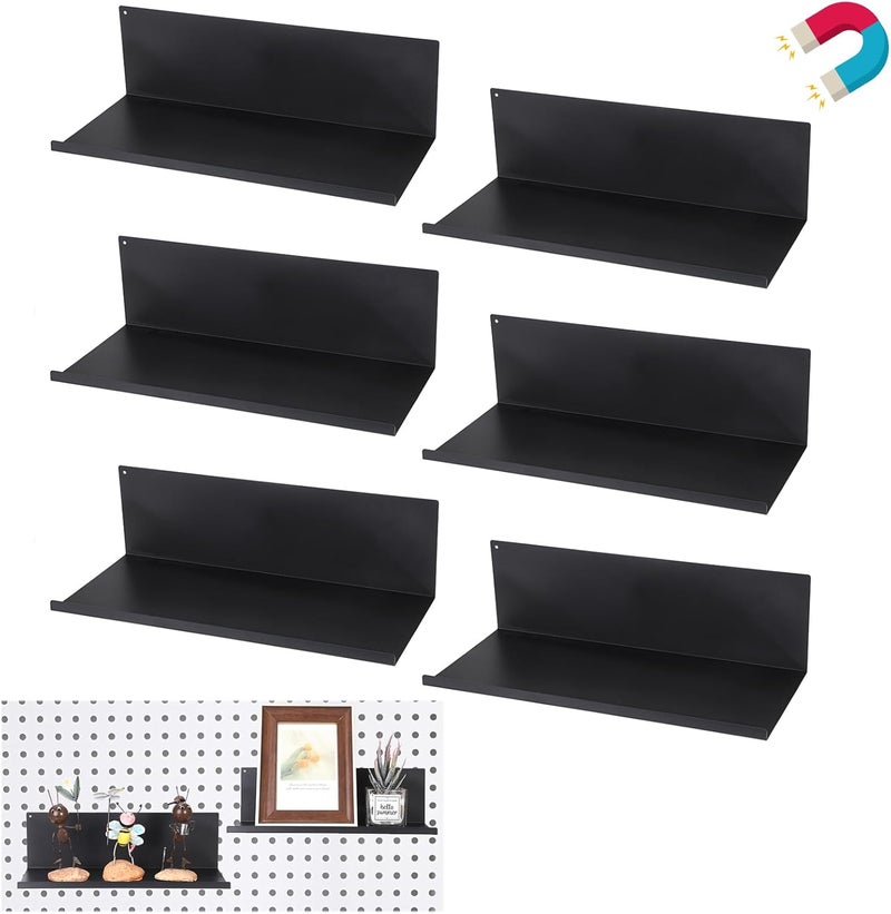 Kokone Medium Magnetic Pegboard Shelves 6 Pack - Steel, Black - Pegboard Accessories for Storage & Display - Image 1